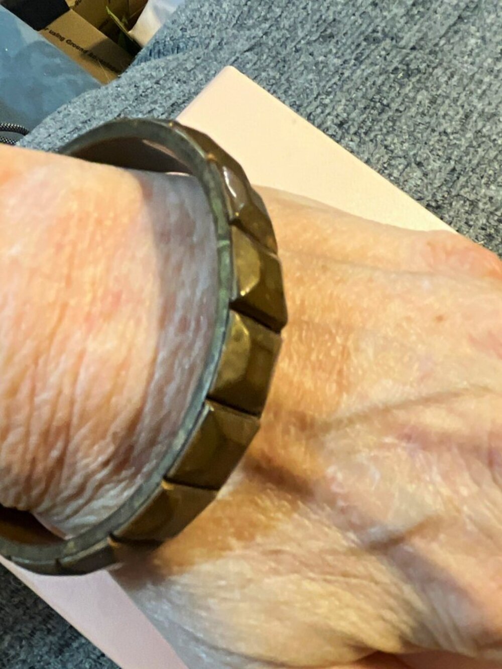 Bronze Tone Faceted Chunky Geometric Metal Bangle Bracelet No Stone